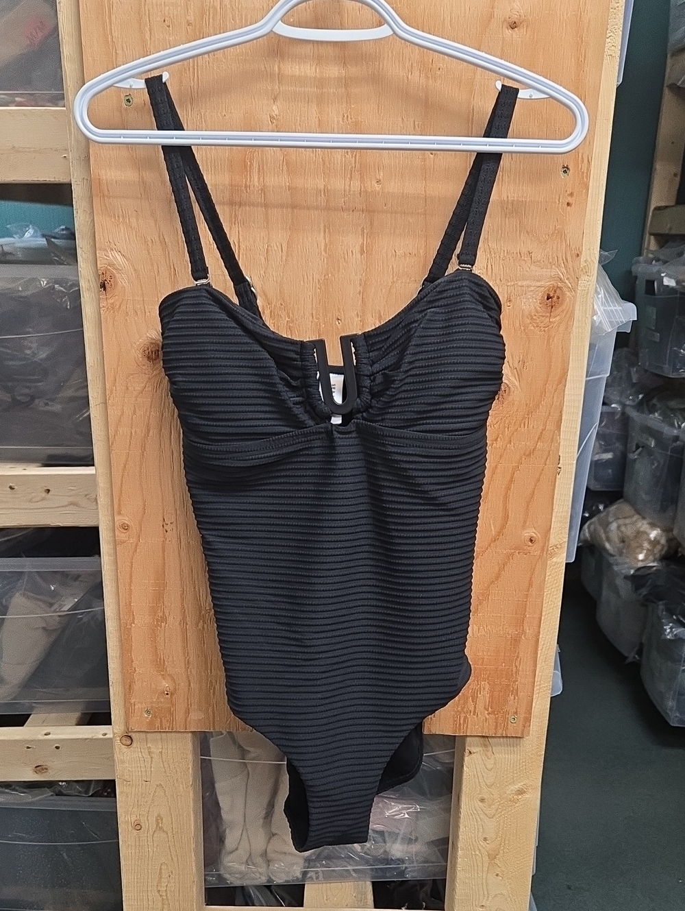 Sea Level Size 10 Black Spinnaker U Bar Textured Bandeau One Piece Swimsuit